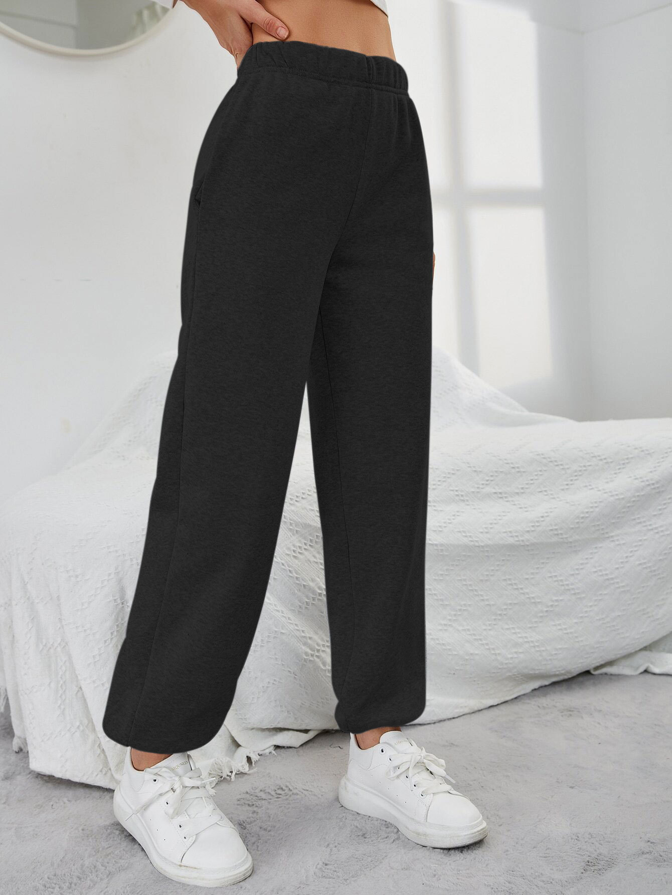 Women’s 2026 Minimalist Straight-Leg Casual Pants – Spring/Summer Pocket Design High-Waist Sport Fleece-Lined Long Pants