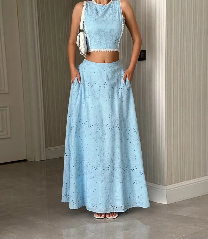 Women’s Sleeveless Maxi Dress Two-Piece Set with Pockets – INS Casual Vacation Loose Fit