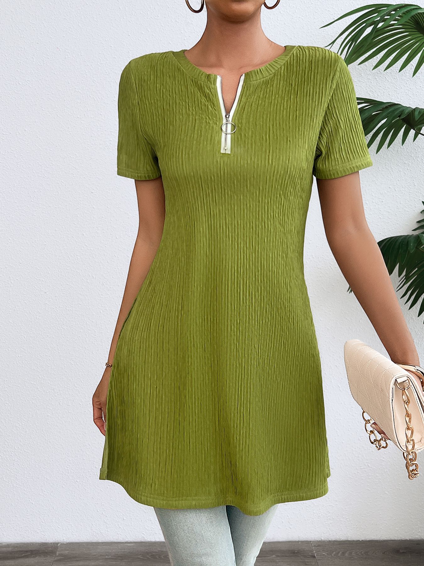 Women’s Spring Sexy A-Line Mini Dress with Short Sleeves and Zipper