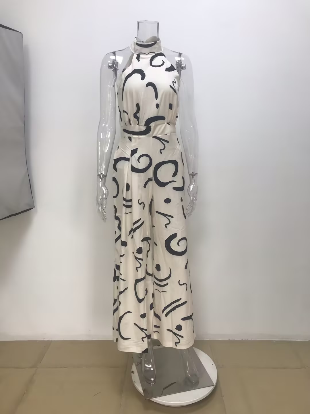 Women’s Spring New Arrival Fashion Sexy Elegant Printed Sleeveless Wide-Leg Jumpsuit