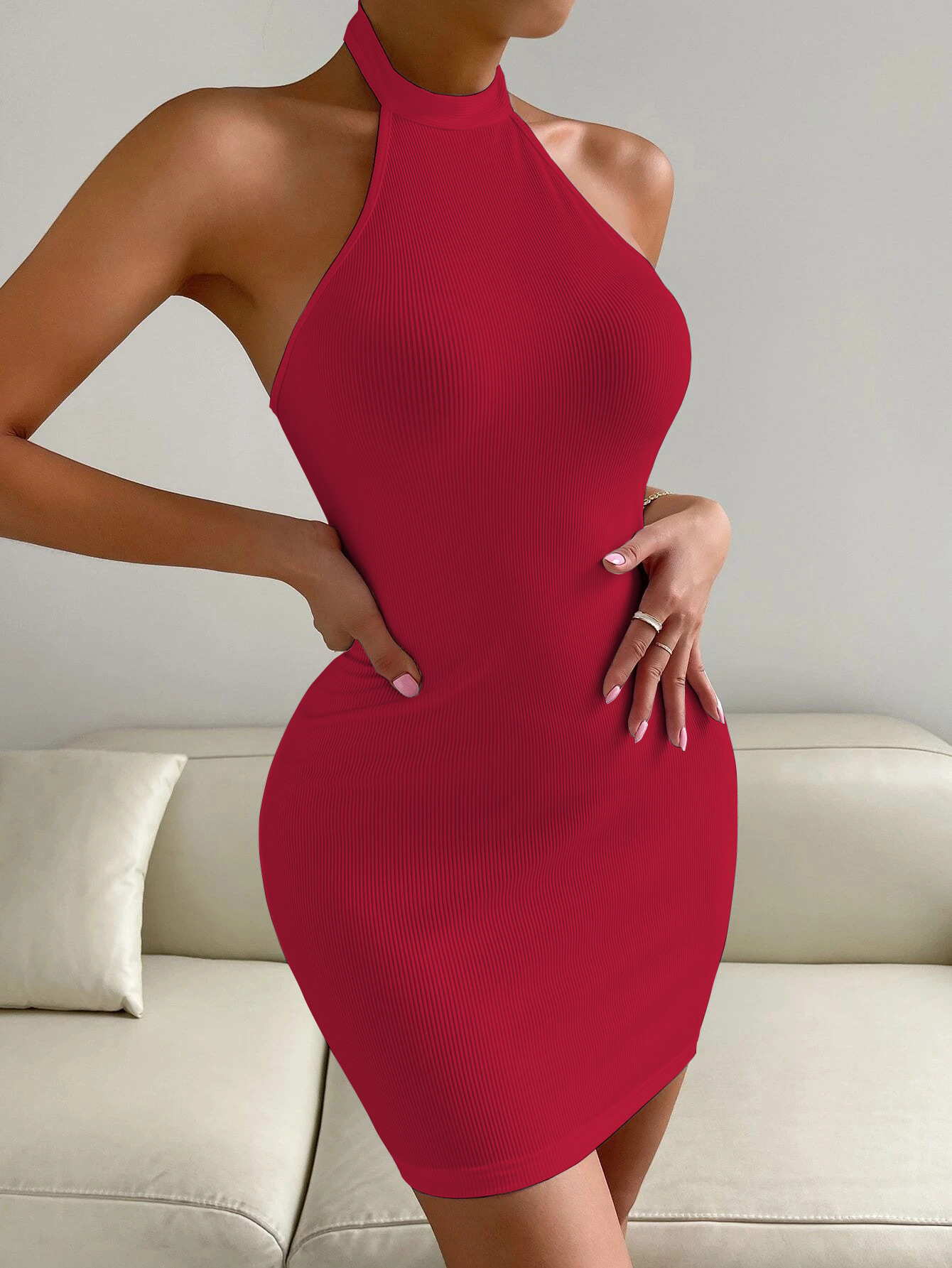 Women’s 2026 Spring/Summer New Arrival Party Dress – Sexy Backless Stand Collar Sleeveless Bodycon Dress