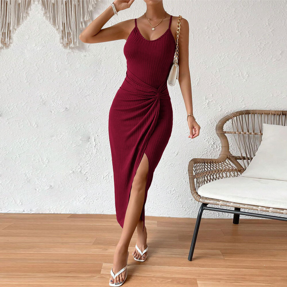 Women’s 2026 Spring/Summer New Arrival Waist-Cinching Bodycon Slit Sexy Backless Camisole Elegant Dress