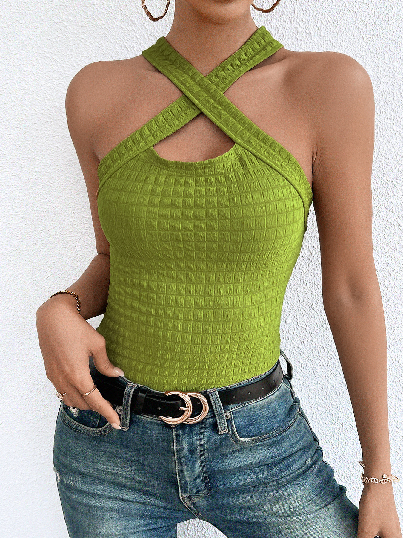 Women’s Halter Sleeveless Sanded Ribbed Knit Top – Fashionable & Versatile