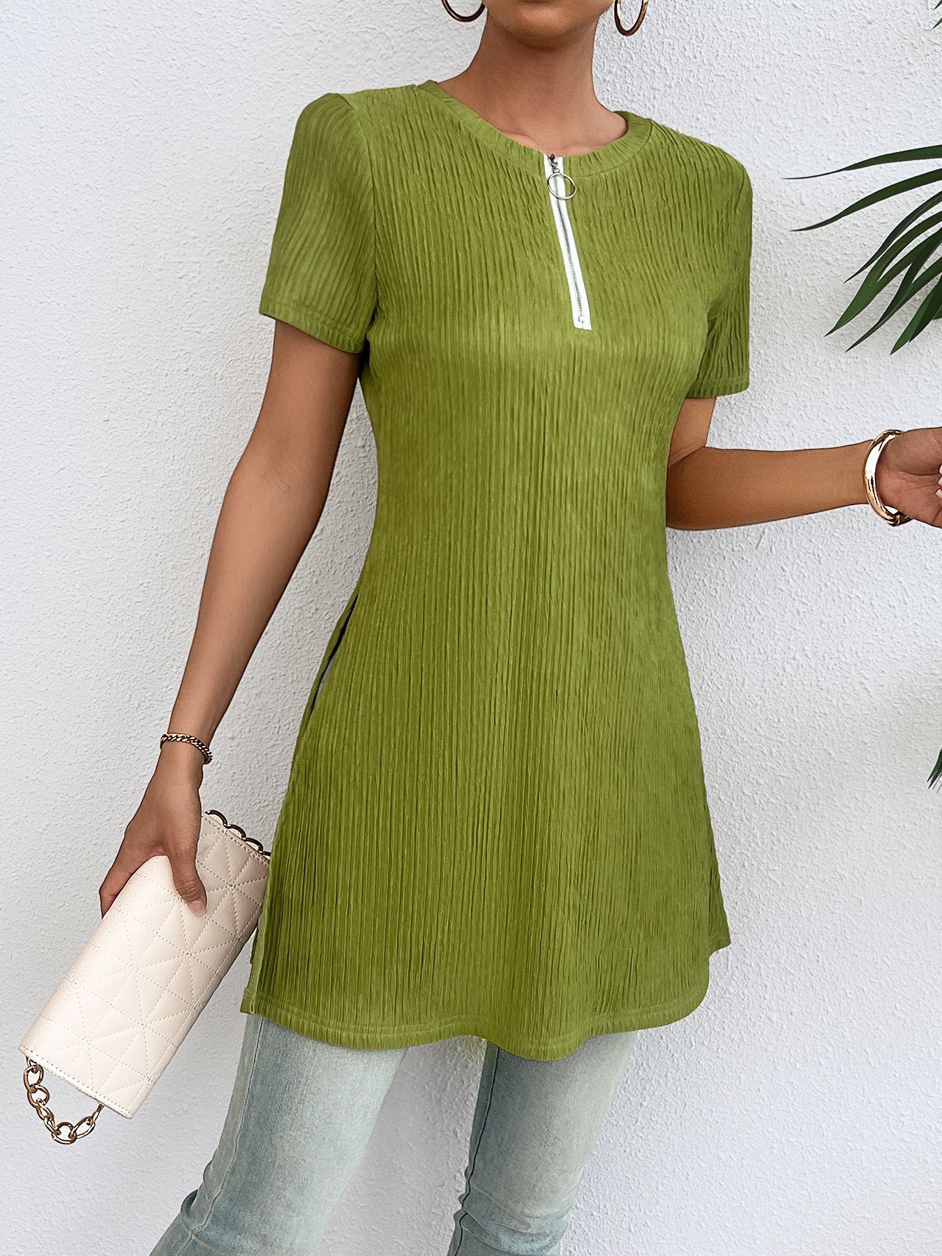 Women’s Spring Sexy A-Line Mini Dress with Short Sleeves and Zipper