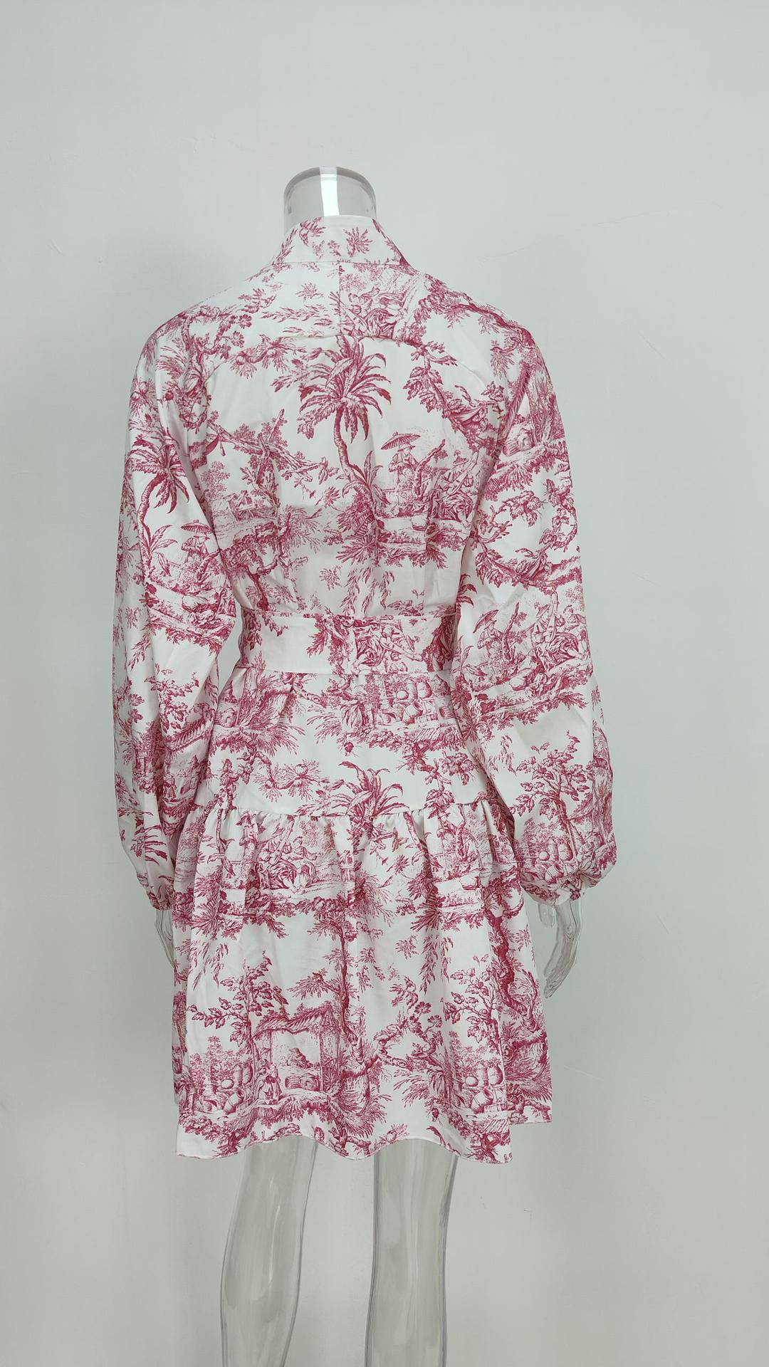 Women’s Elegant Fashion Chinese Style Printed Tie Mini Dress