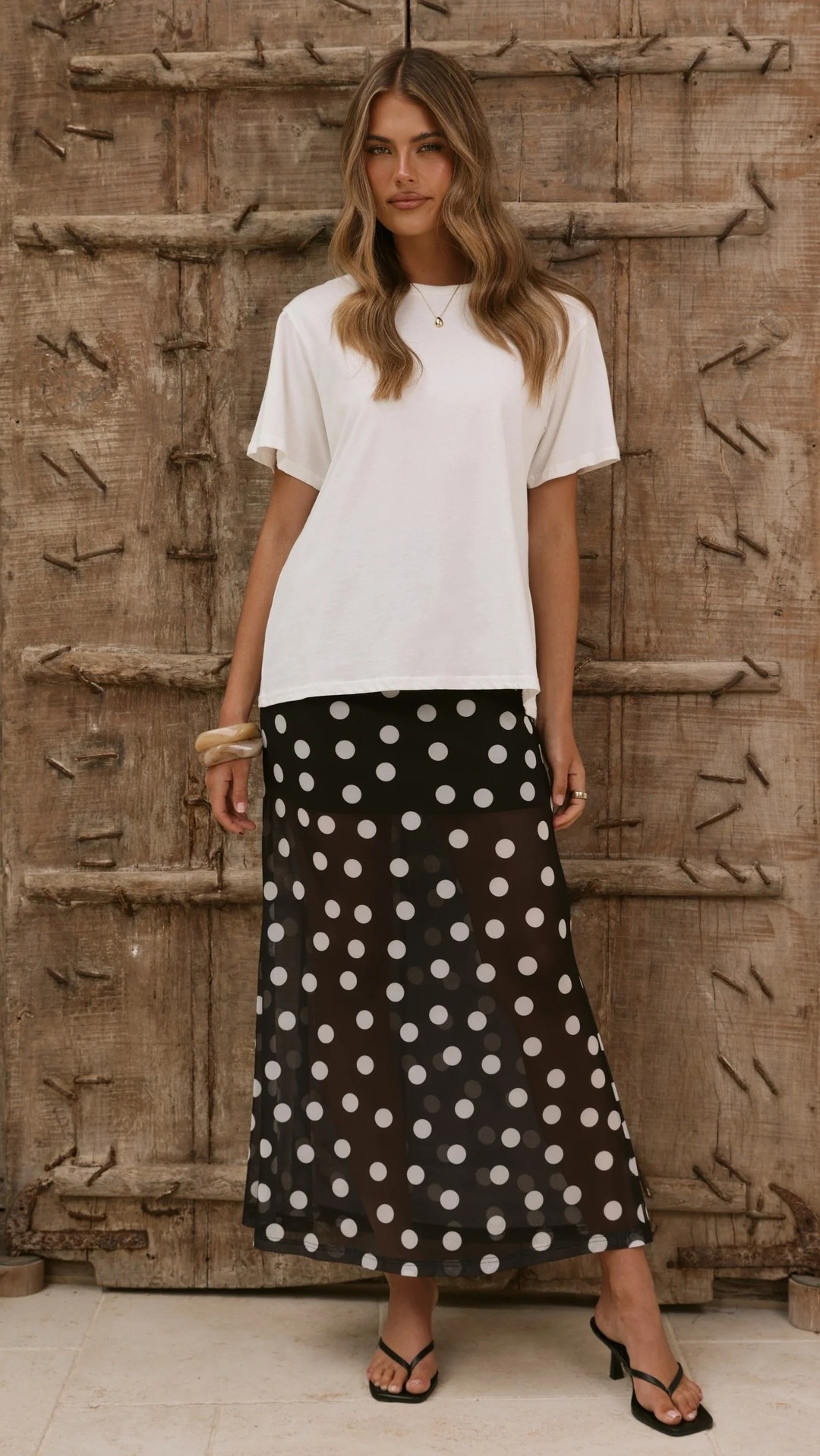 Women’s New Arrival Mesh Polka Dot Stripe Print Casual Resort Skirt
