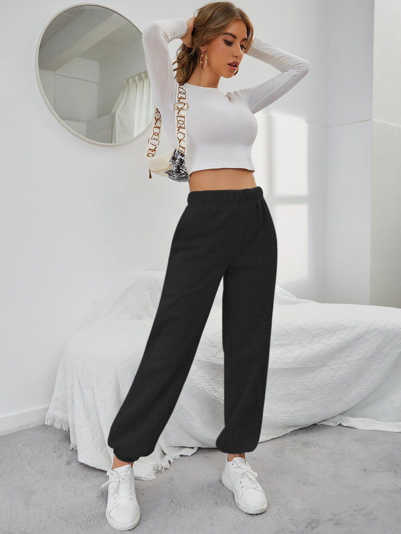 Women’s 2026 Minimalist Straight-Leg Casual Pants – Spring/Summer Pocket Design High-Waist Sport Fleece-Lined Long Pants