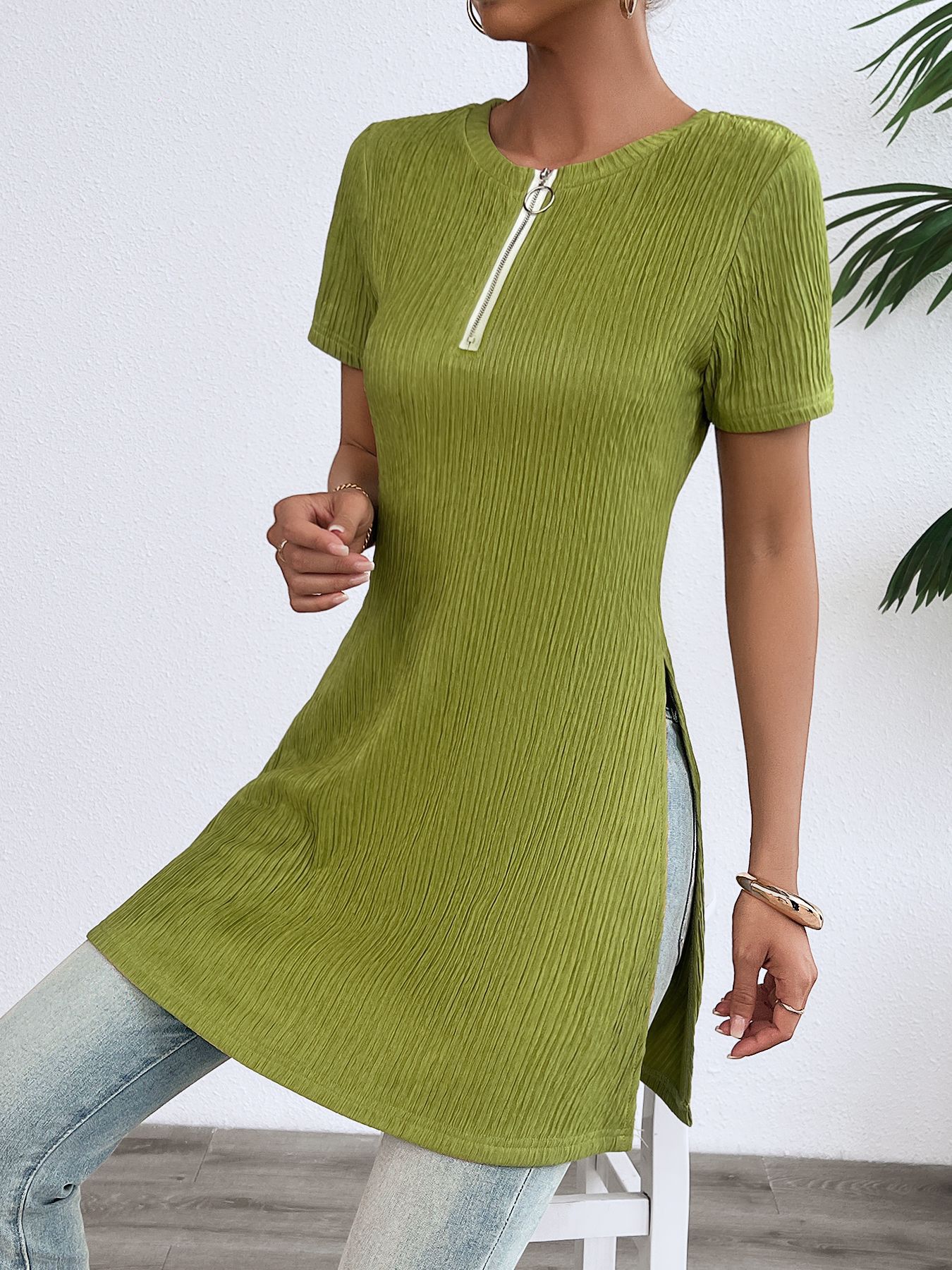 Women’s Spring Sexy A-Line Mini Dress with Short Sleeves and Zipper