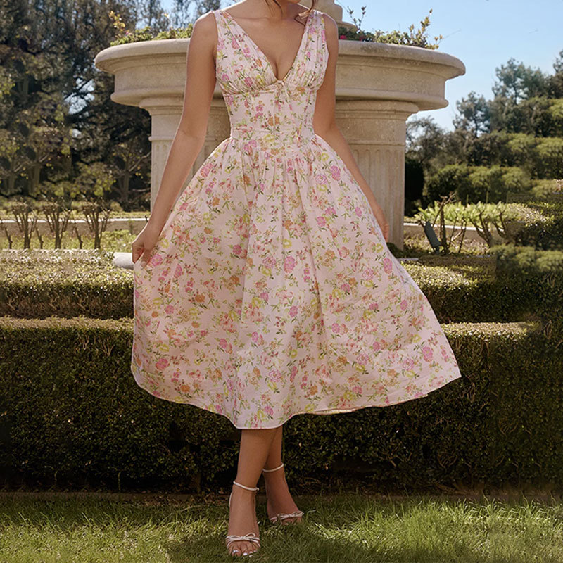 Women’s Spring New Arrival Elegant Fashion Backless Printed Camisole Maxi Dress