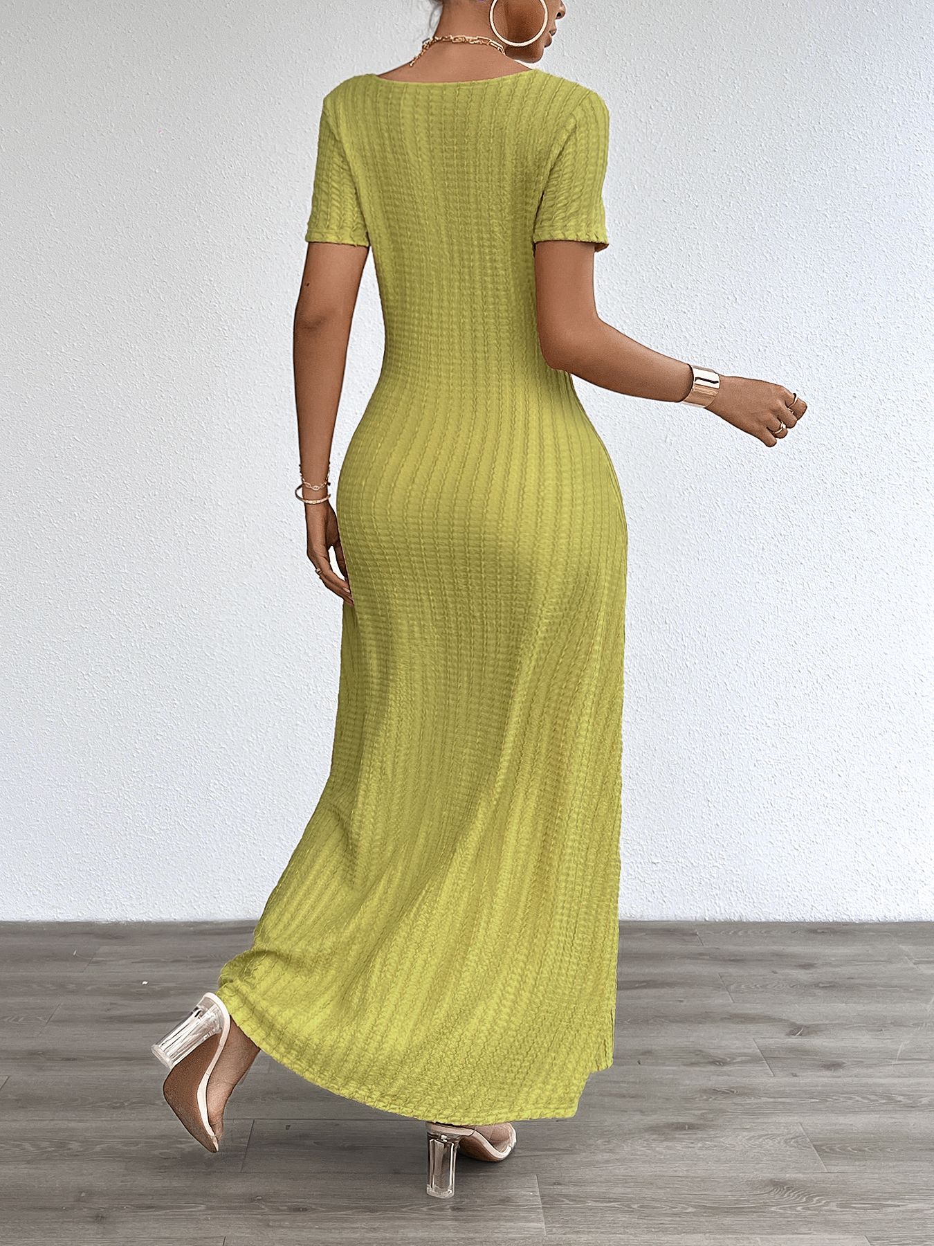 Women’s Plus Size Solid Sexy Deep V-Neck Short Sleeve Long Dress – Summer New Arrival Bestseller