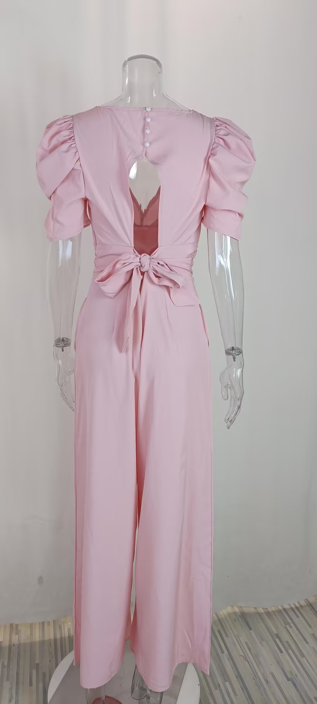 Women’s Spring New Arrival Fashion Elegant Solid Slim-Fit Short Sleeve Wide-Leg Jumpsuit