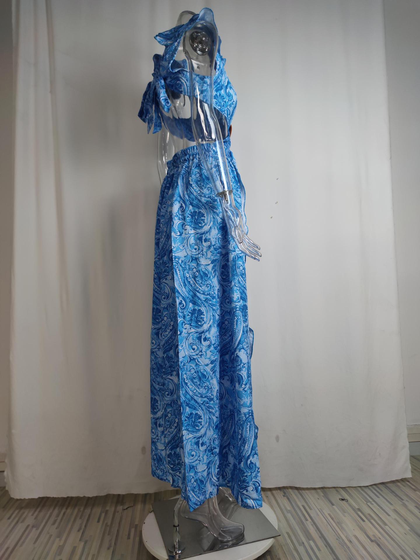 Women’s Spring New Arrival Sexy Deep V-Neck Waist Cut-Out Printed Maxi Dress