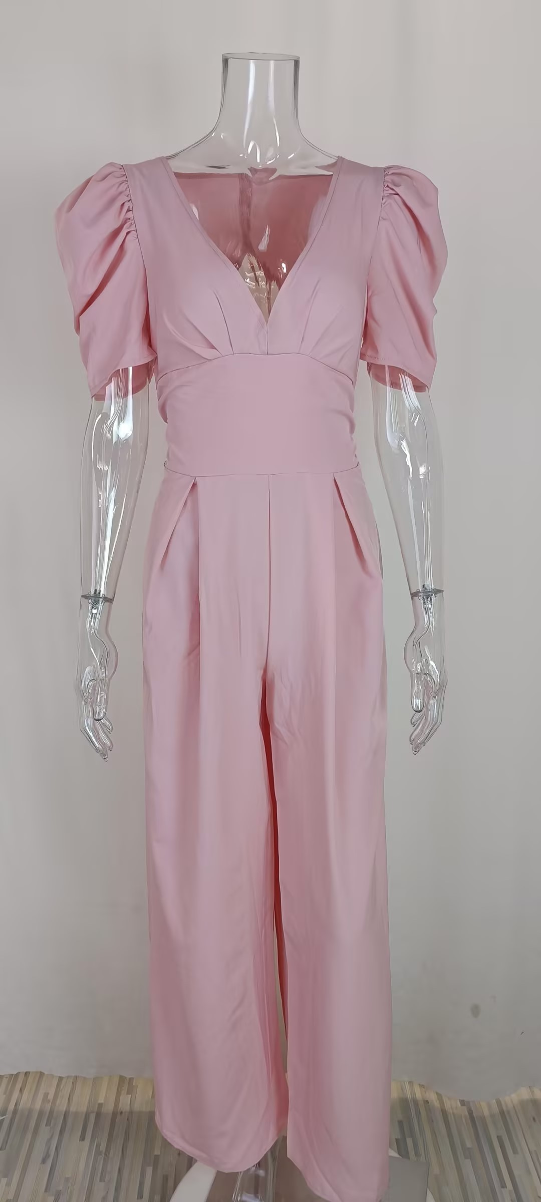 Women’s Spring New Arrival Fashion Elegant Solid Slim-Fit Short Sleeve Wide-Leg Jumpsuit