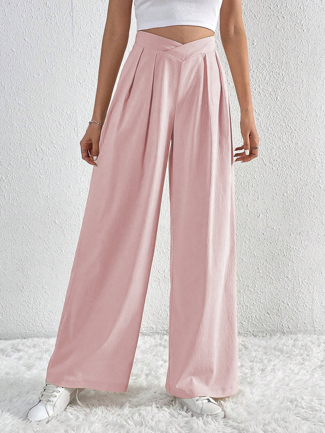 Women’s Spring/Summer 2026 New Arrival Commuter Style Pleated Casual Wide-Leg Loose Long Pants