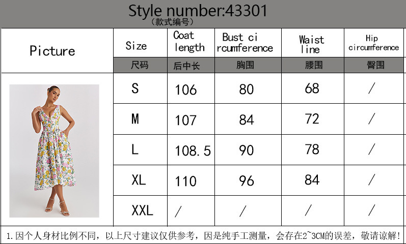 Women’s Summer New Arrival Elegant V-Neck Waist-Cinching Slim-Fit Sleeveless Floral Vacation Midi Dress