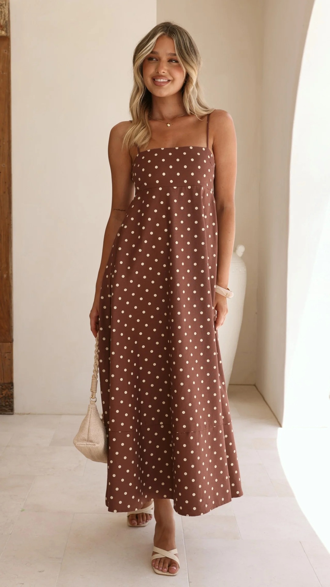 Women’s New Arrival Polka Dot Print High-Waist Flared Resort Maxi Dress