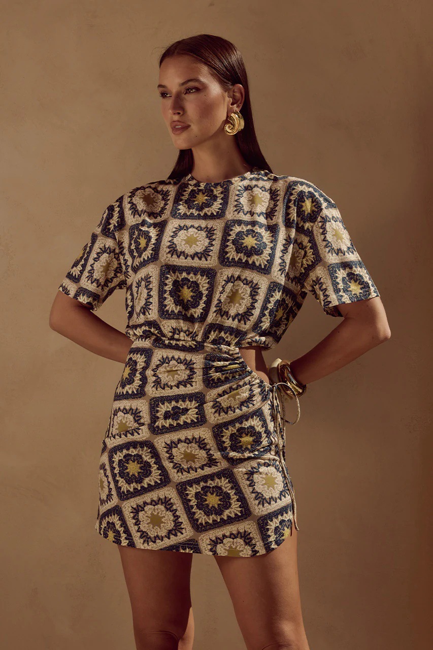 Women’s New Arrival Unique Printed Waist Cut-Out Drawstring Sexy Bodycon Mini Dress