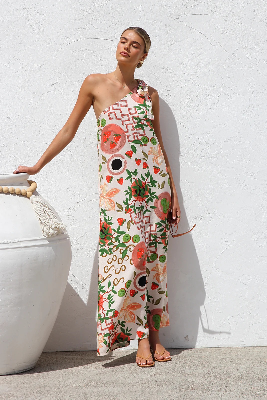 Women’s New Arrival Printed Asymmetric Tie Elegant Maxi Dress