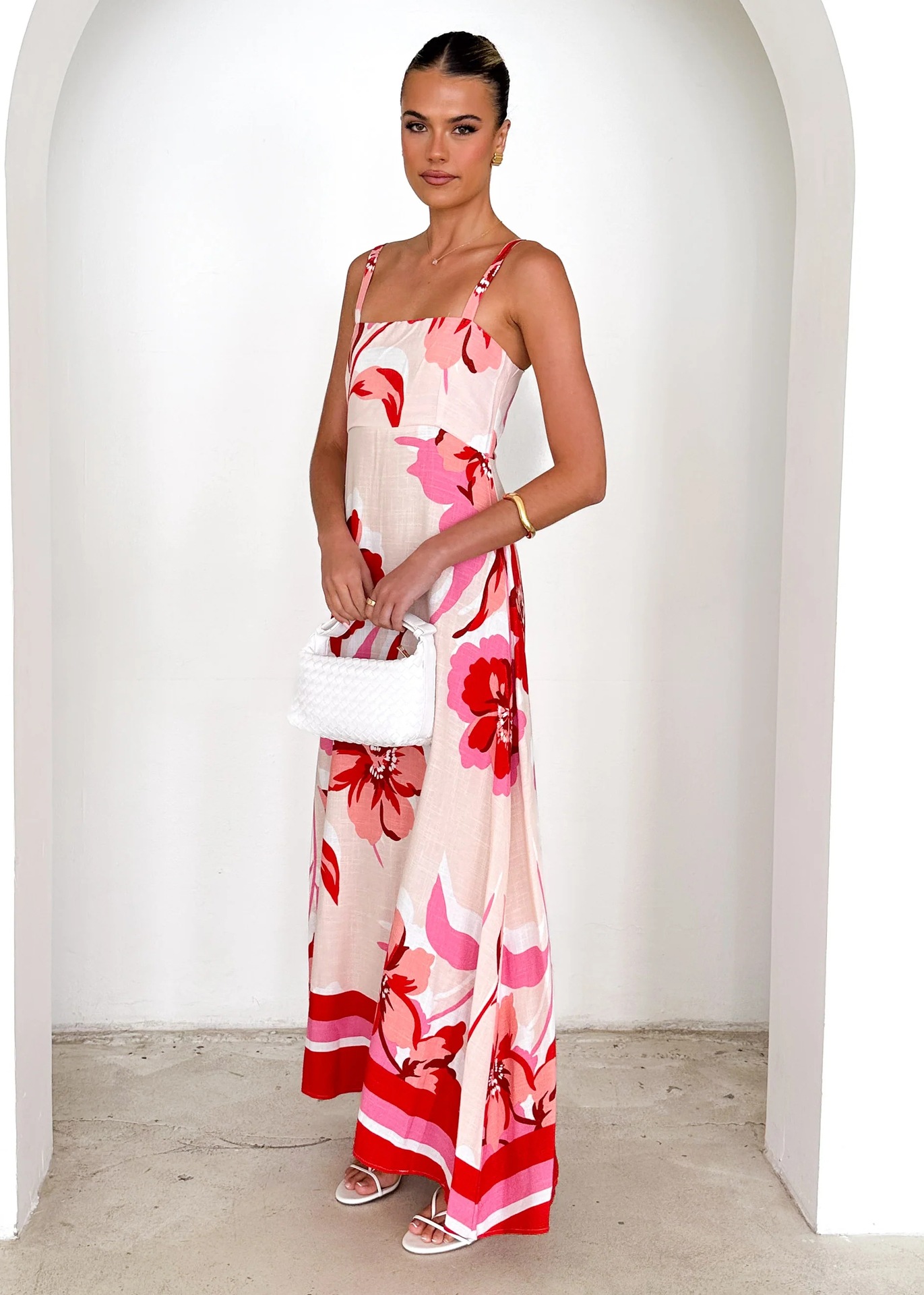 Women’s Summer New Arrival Placement Print Camisole Flared Maxi Dress