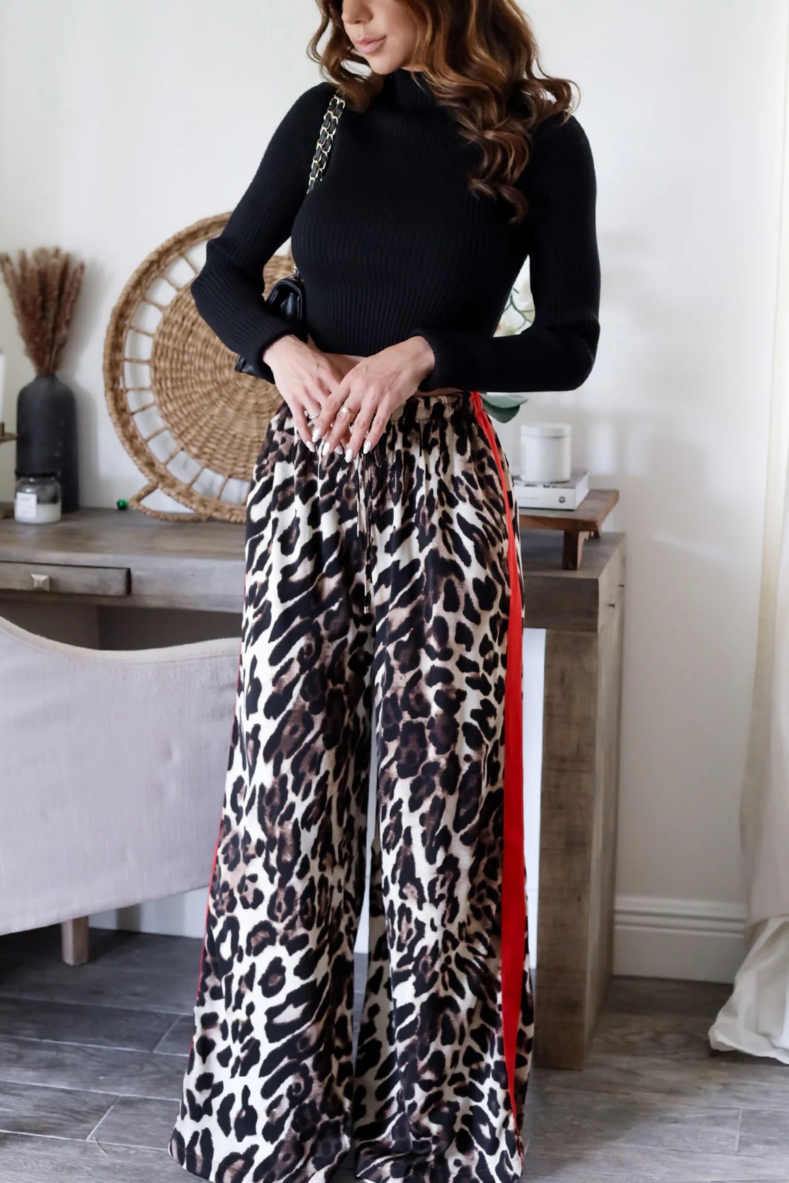 Women’s New Arrival Leopard Print Patchwork Elegant Wide-Leg Long Pants