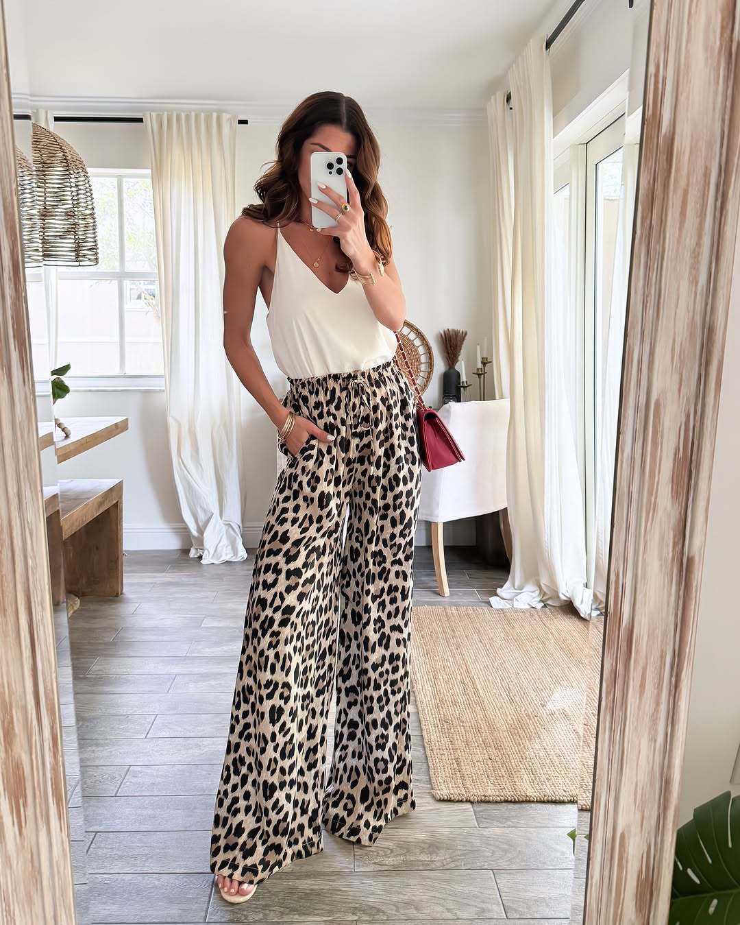 Women’s Spring New Arrival Leopard Print Wide-Leg Casual Straight-Long Pants