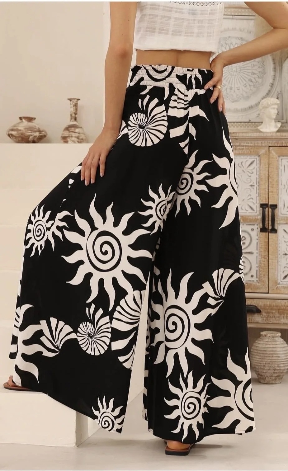 Women’s Bohemian Print Loose Elastic Waist Wide-Leg Casual Pants