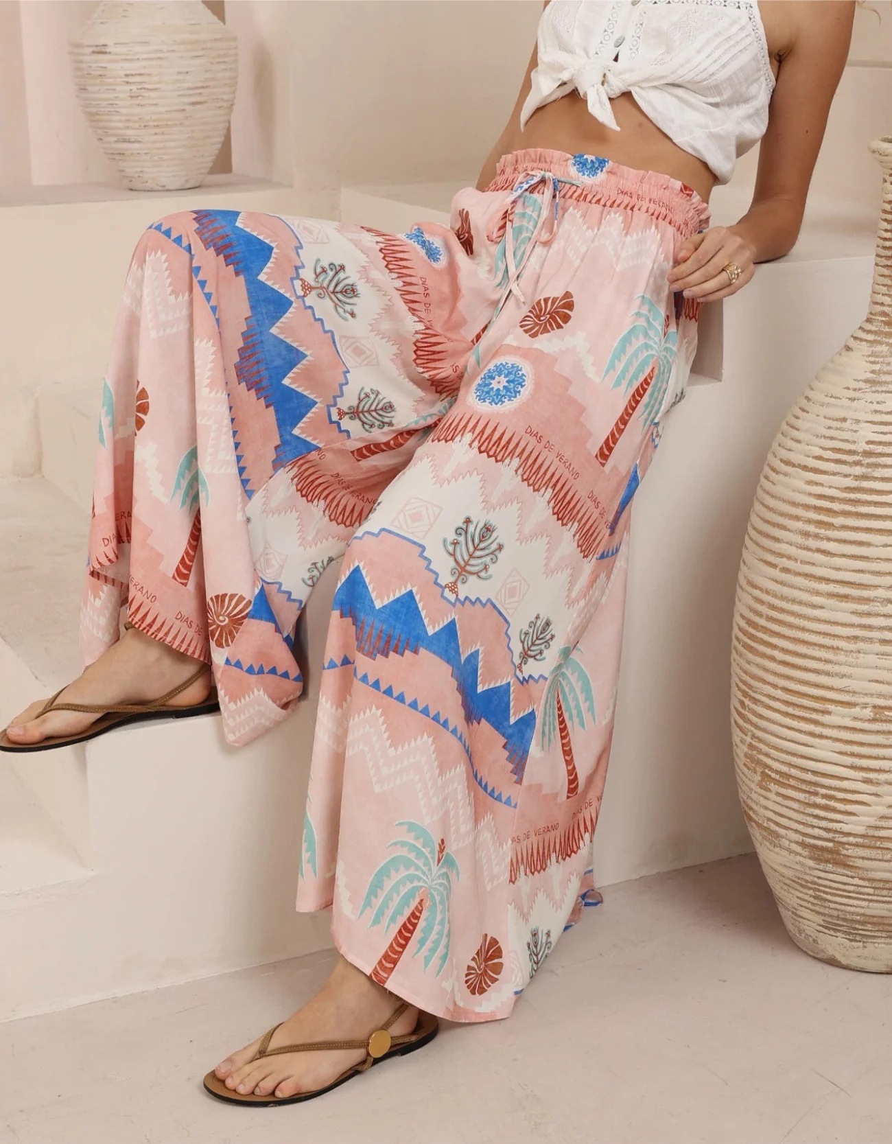 Women’s Summer New Arrival Printed Loose Casual Resort Wide-Leg Pants