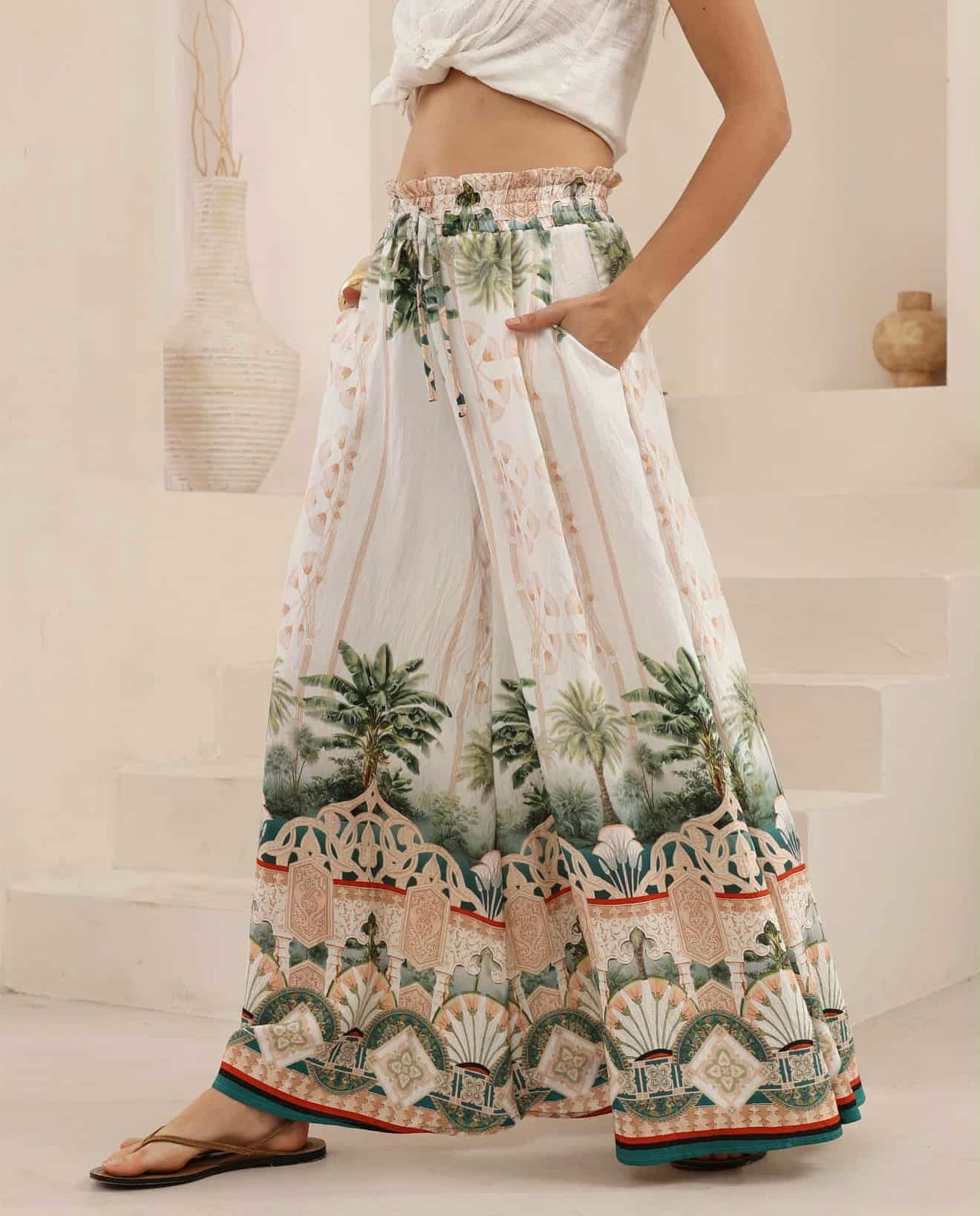 Women’s Summer New Arrival Printed Resort Loose Plus Size Wide-Leg Casual Pants