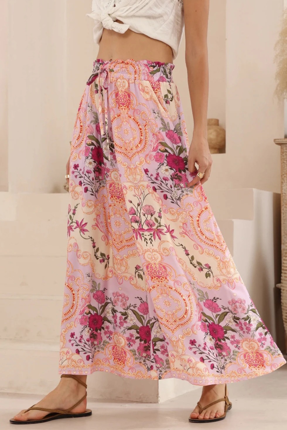 Women’s Summer New Arrival Printed Loose Casual Resort Style Wide-Leg Long Pants