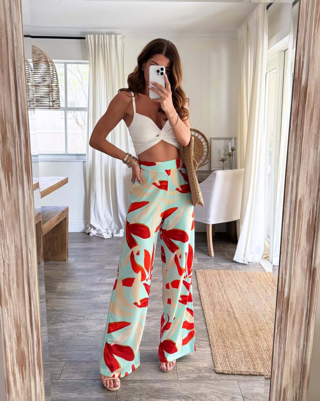 Women’s Summer New Arrival Leaf Print Wide-Leg Casual Pants – High-Waist Straight Long Pants