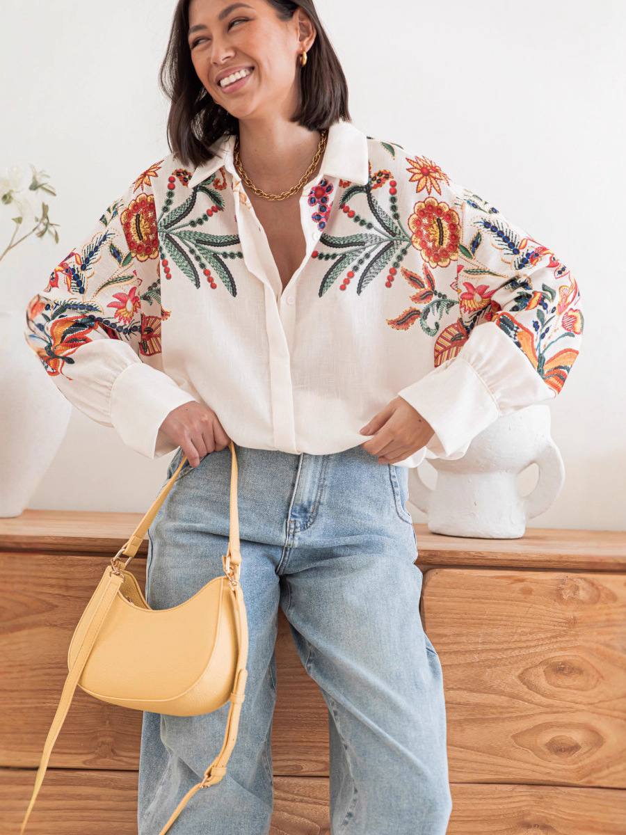 Women’s New Arrival Placement Print Loose Plus Size Casual Long Sleeve Shirt