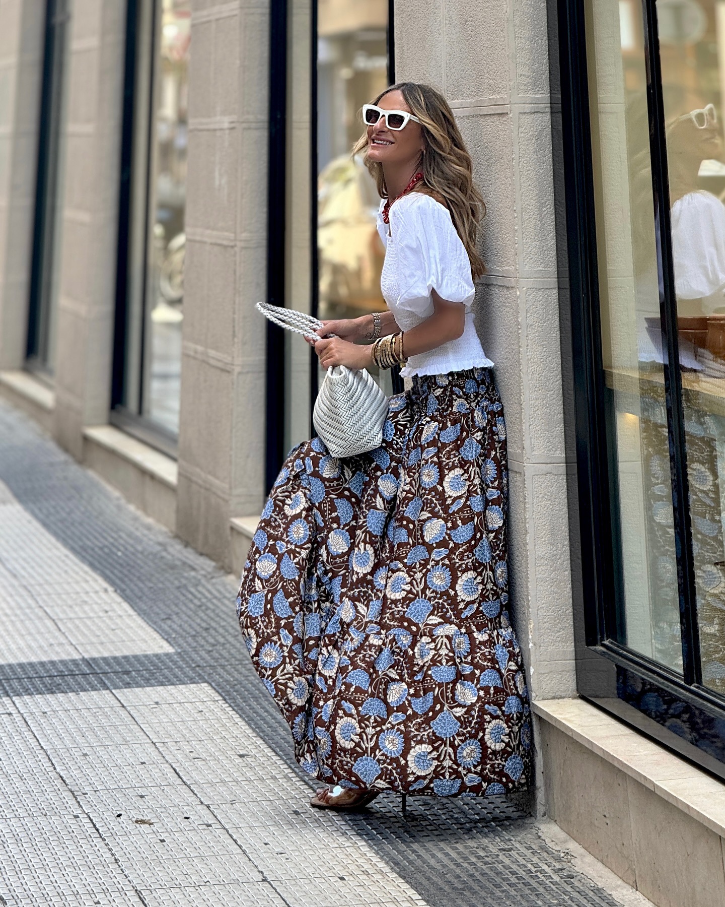 Women’s Influencer Style Elastic Waist Flared Printed Long Skirt