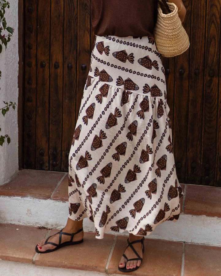 Women’s Fall New Arrival Printed High-Waist Casual Resort Long Skirt