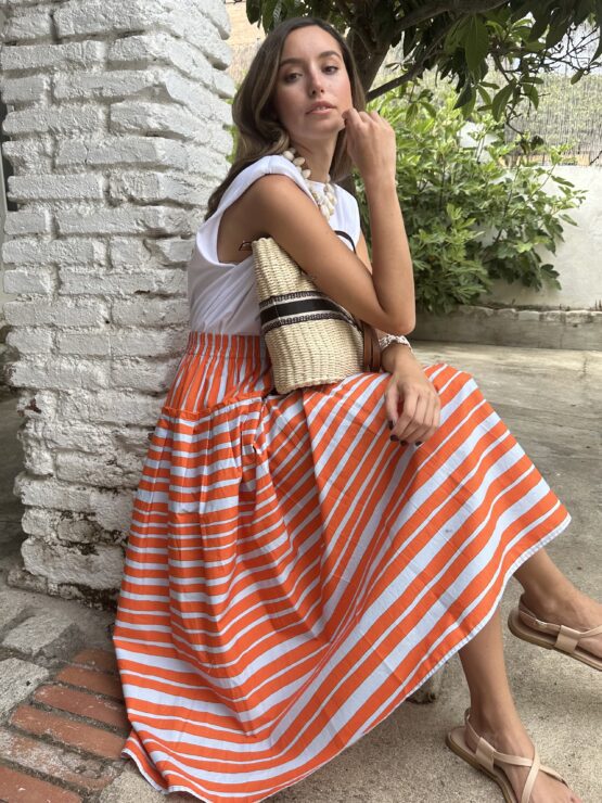 Women’s Summer New Arrival Stripe Print Ruffled Flared Resort Skirt
