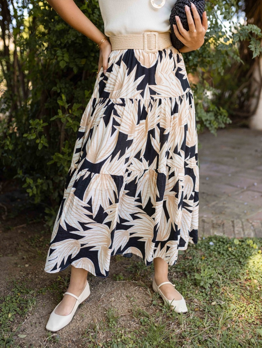 Women’s Ins Influencer Style Print Elastic Waist Flared Casual Resort Skirt