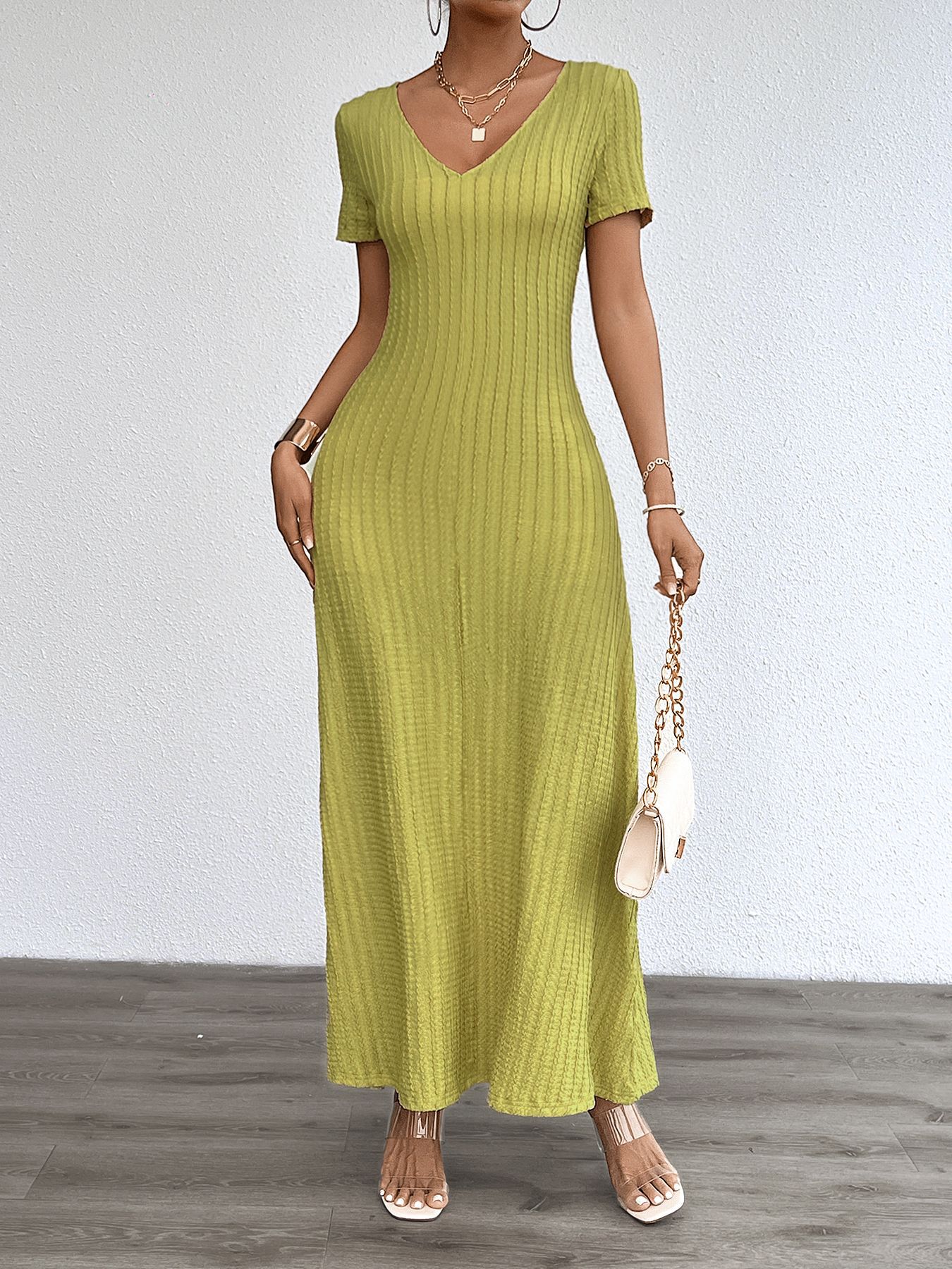 Women’s Plus Size Solid Sexy Deep V-Neck Short Sleeve Long Dress – Summer New Arrival Bestseller