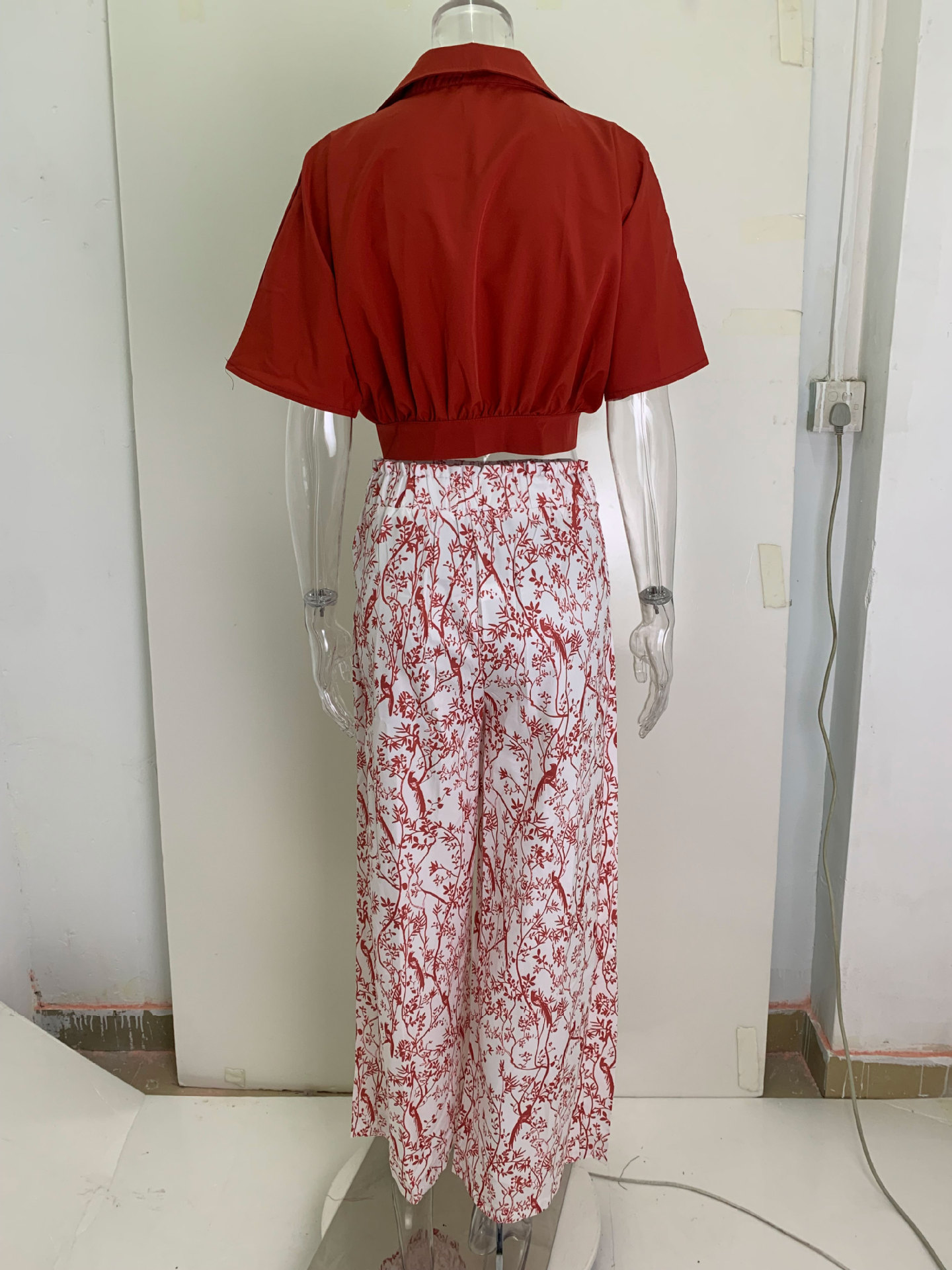 Women’s Spring New Arrival Casual V-Neck Printed Slim-Fit Short Sleeve Long Pants Set