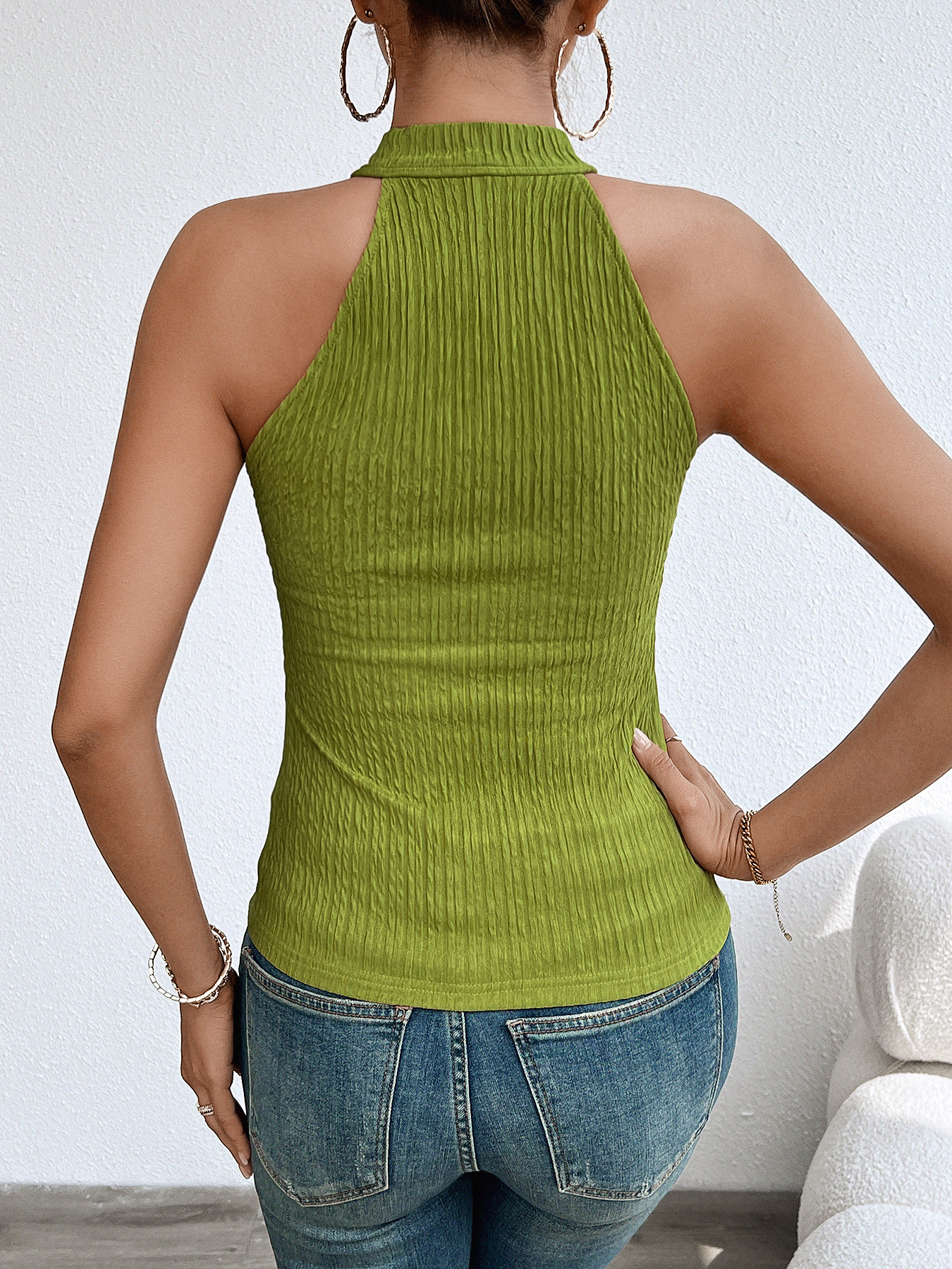 Women’s Halter Sleeveless Sanded Ribbed Knit Top – Fashionable & Versatile