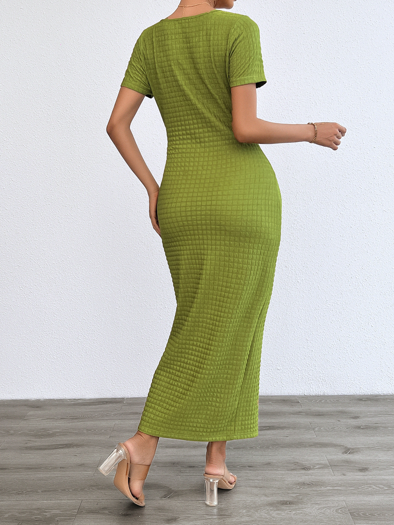 Women’s Spring/Summer New Arrival Fashion Casual Solid Round Neck Slim-Fit Dress