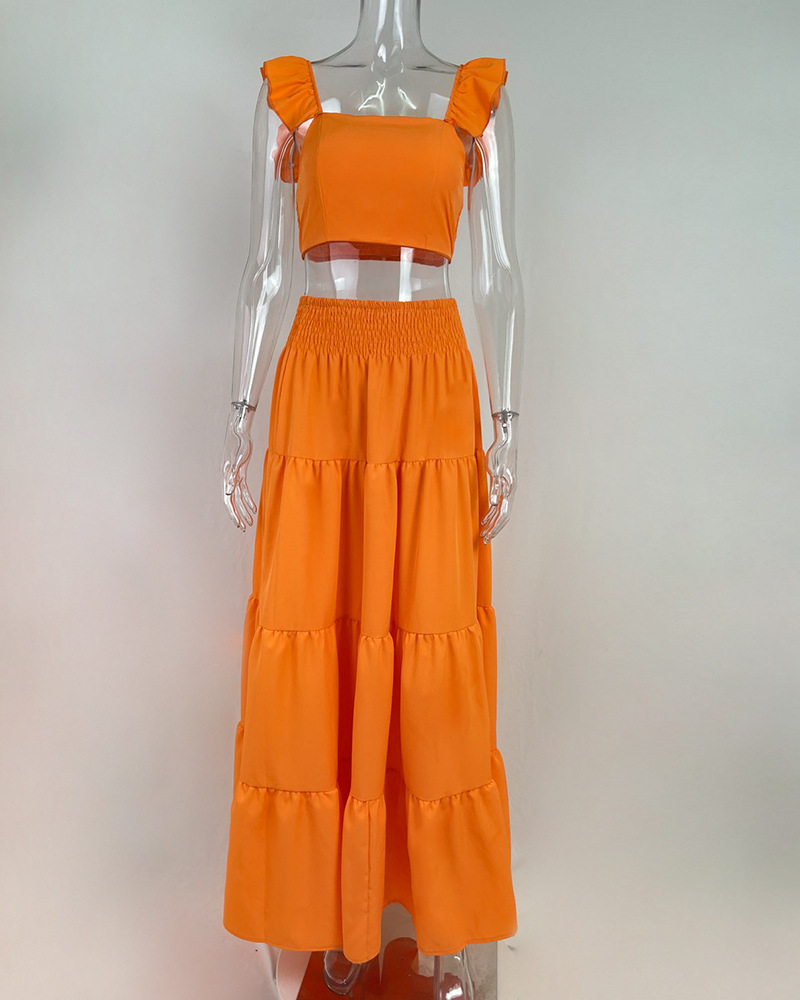 Women’s Spring New Arrival Sexy Casual Solid Patchwork Camisole Dress Set