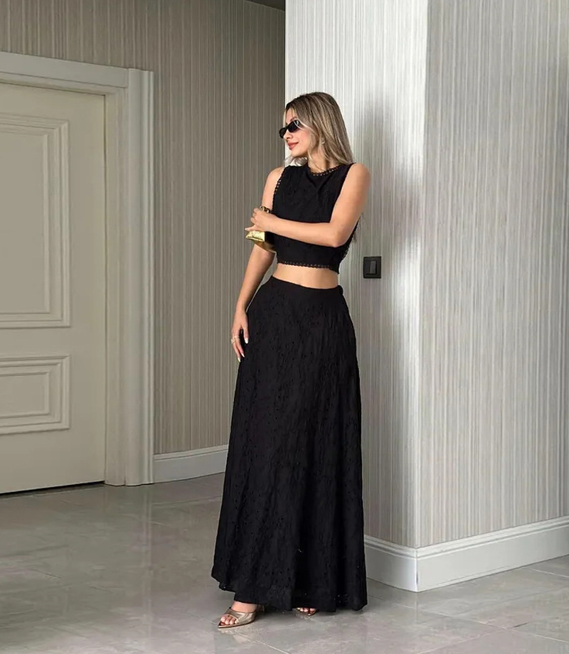 Women’s Sleeveless Maxi Dress Two-Piece Set with Pockets – INS Casual Vacation Loose Fit