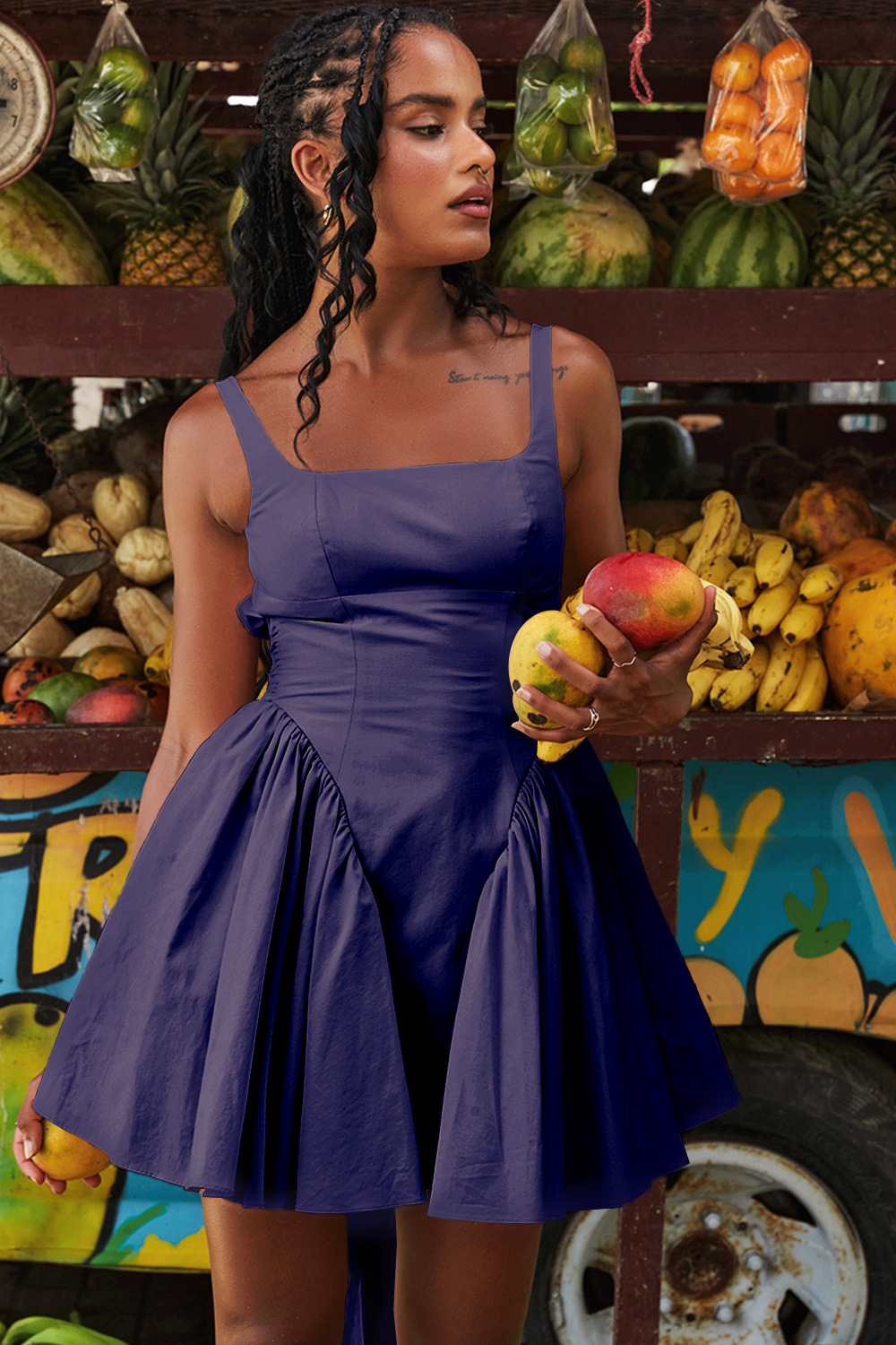 Women’s High-End Solid Bow Backless Camisole Dress