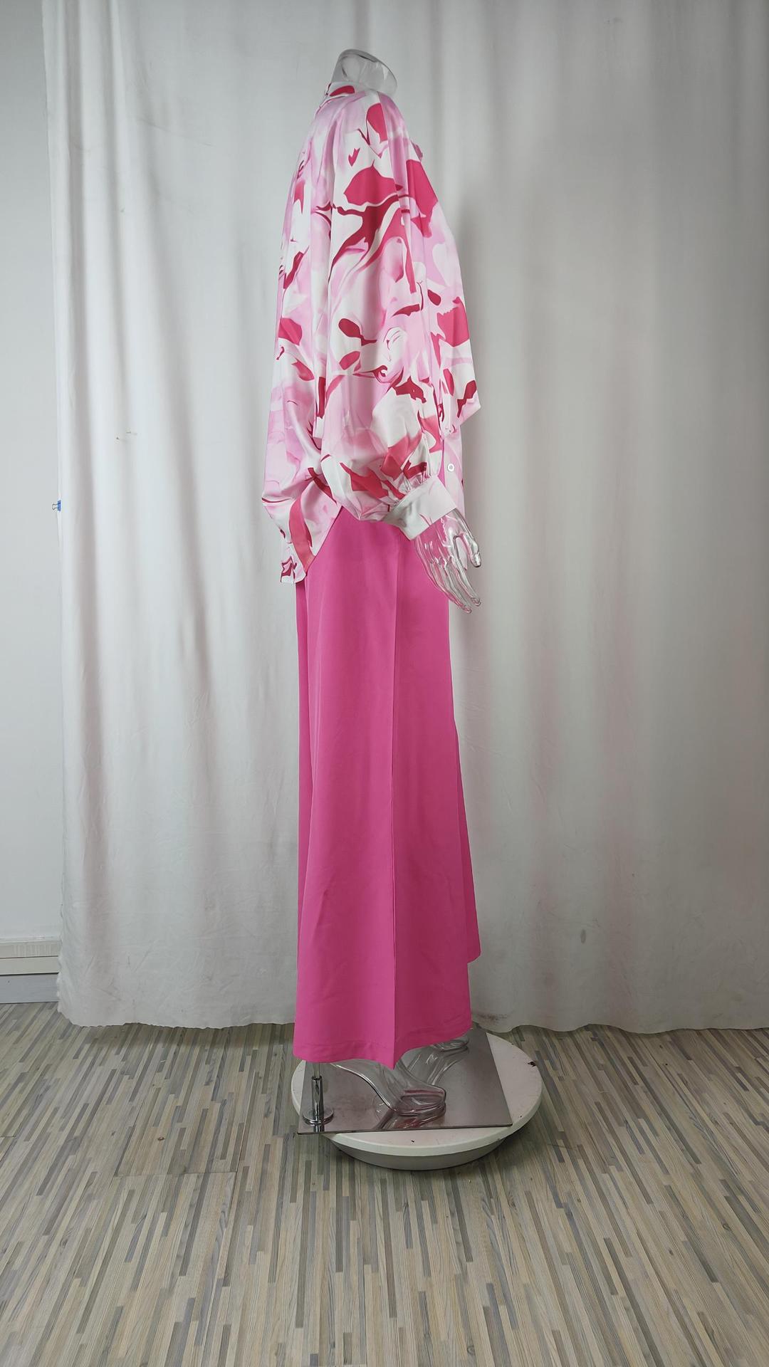 Women’s Spring New Arrival Casual Commuter Batwing Sleeve Color-Block Print Fashion Set