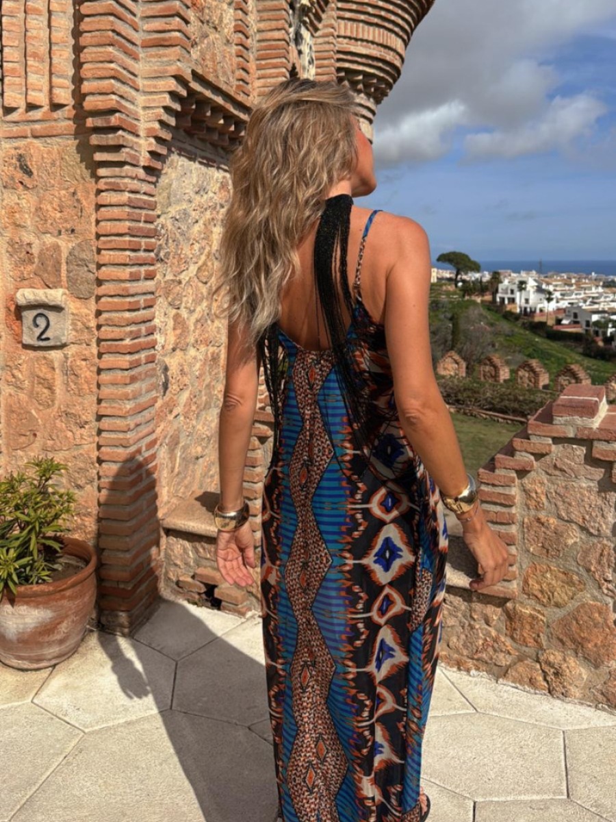 Women’s Summer New Arrival Influencer Style Placement Print Camisole Flared Maxi Dress