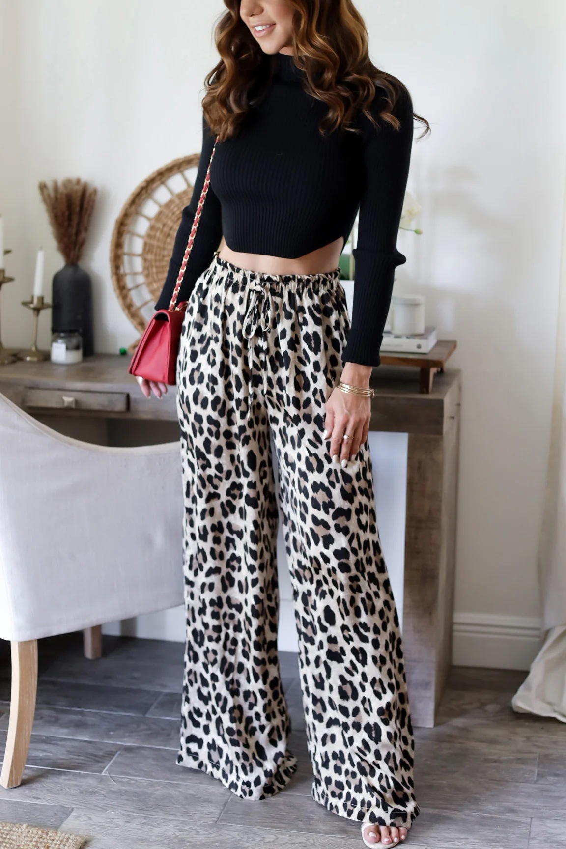 Women’s Spring New Arrival Leopard Print Wide-Leg Casual Straight-Long Pants