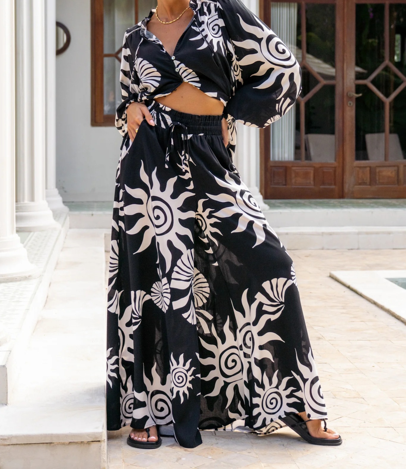 Women’s Bohemian Print Loose Elastic Waist Wide-Leg Casual Pants