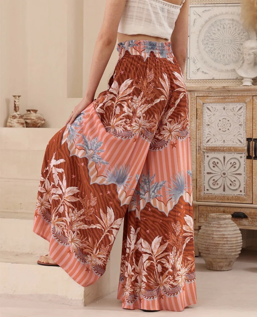 Women’s Summer New Arrival Printed Wide-Leg Pants – Elastic Waist Casual Resort Wide-Leg Long Pants
