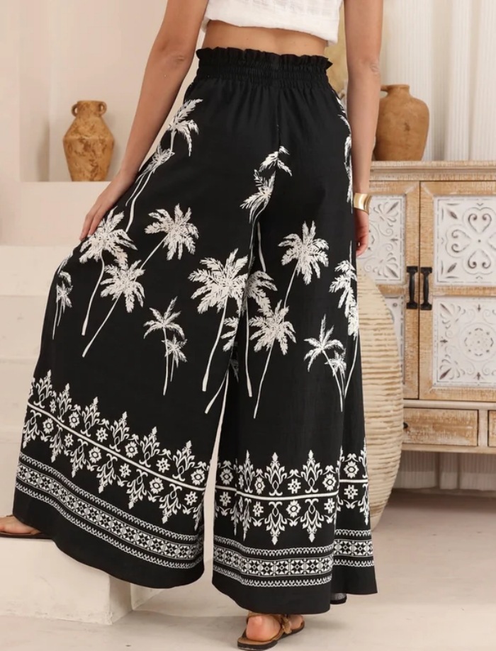 Women’s New Arrival Printed Wide-Leg Pants – Loose Casual Resort Style Elastic Waist Long Pants