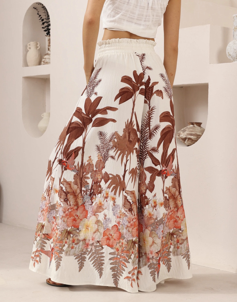 Women’s Summer New Arrival Leaf Print Loose Wide-Leg Casual Pants