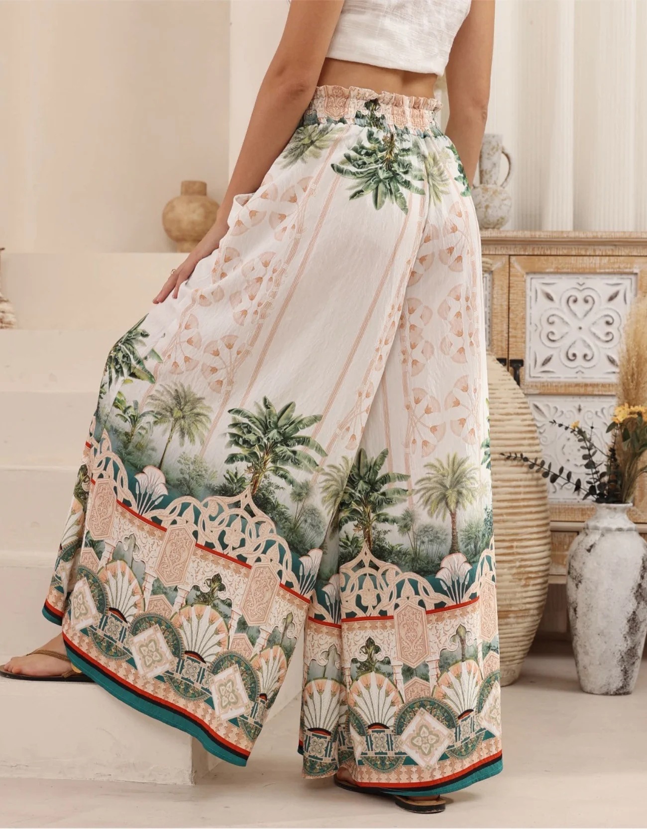 Women’s Summer New Arrival Printed Resort Loose Plus Size Wide-Leg Casual Pants